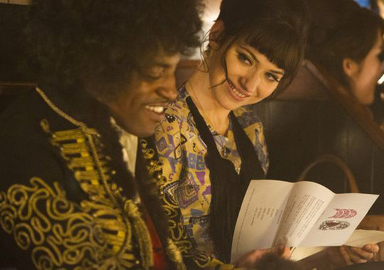 Andre 3000 as Hendrix, is in this scene opposite Imogen Poots, playing model and muse Linda Keith, onetime girlfriend of Keith Richards, who inspired songs from both men. 